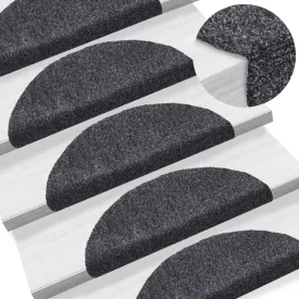 15pcs Self-adhesive Stair Mats Needle Punch 56x17x3cm Dark Grey