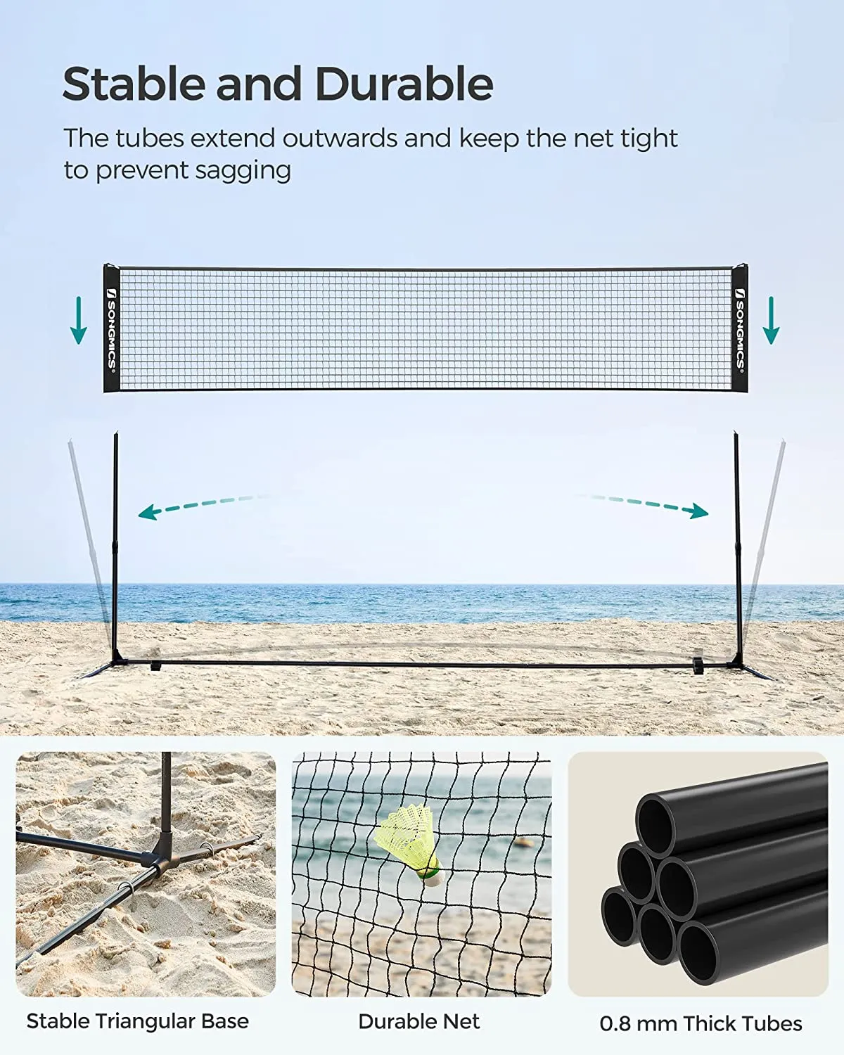 Adjustable Height Portable Badminton Tennis Net, 3m - SONGMICS