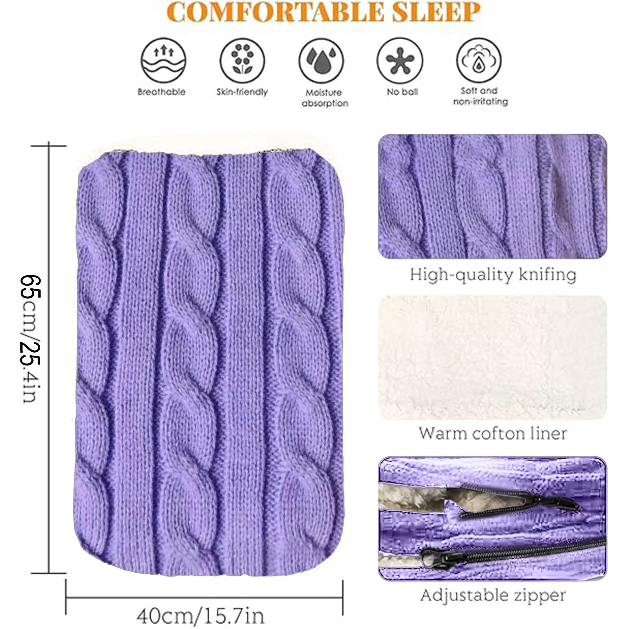 Babymoon Organic Knitted Woolen Fleece Swaddle Wrap | Baby Sleeping Bag | Purple