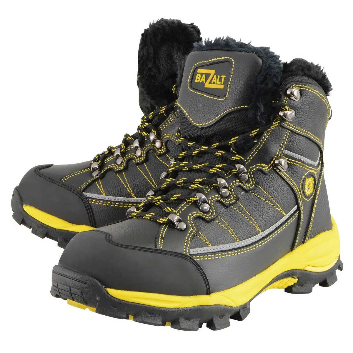 Bazalt MBM9124 Men's Faux Fur Lined Black with Yellow Water and Frost Proof Leather Outdoor Boots