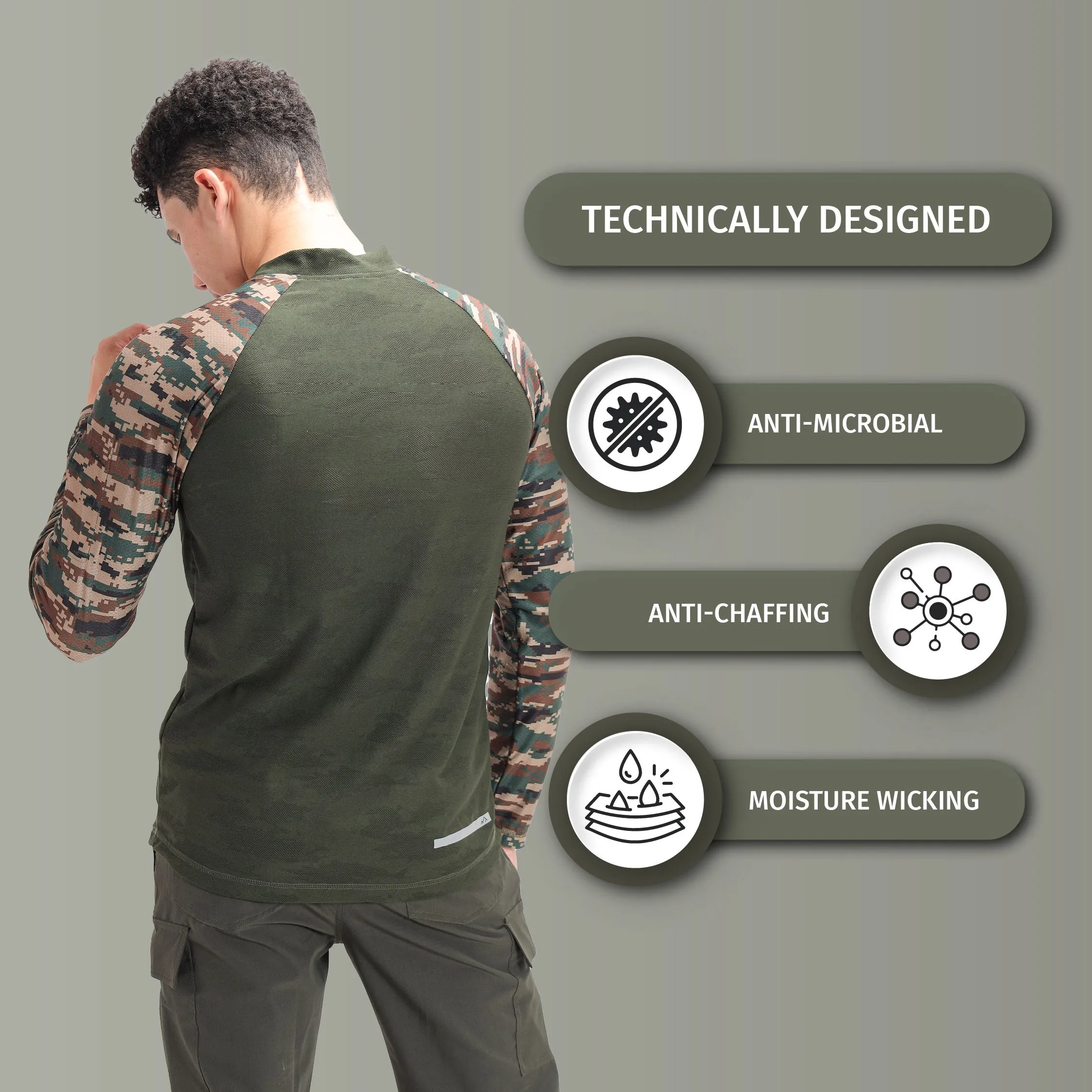 Full Sleeve Hiking and Trekking T-Shirt & Jersey | Green,Camo