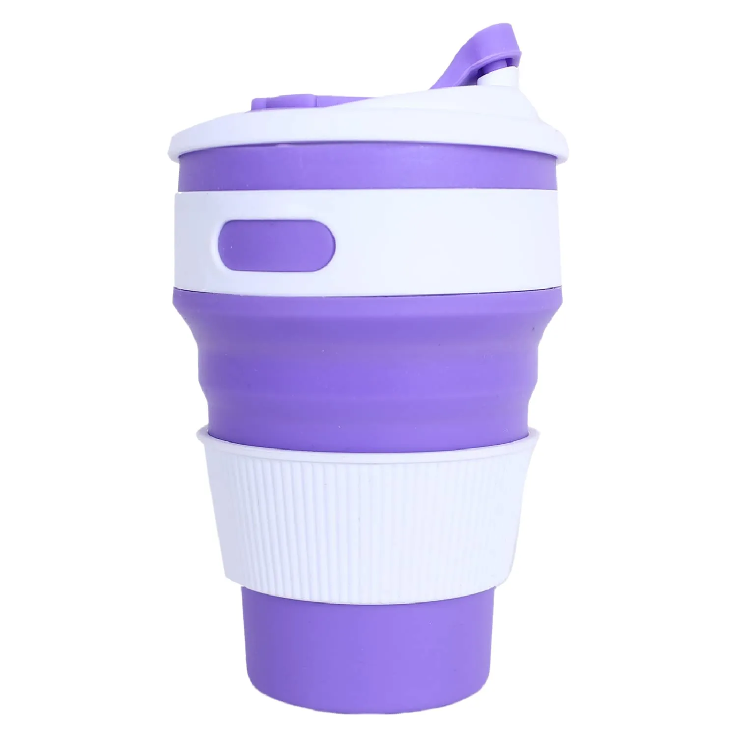 Kuber Industries Collapsible Coffee Cup|Silicone Portable Travel Coffee Mug|Camping Cup with Lid for Travel,Hiking Outdoors,350 ML,Pack of 2 (Purple)