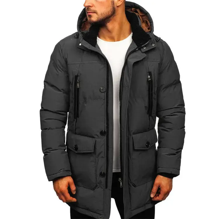 Men Casual Coat Windproof Winter Thick Warm Black Men's Jackets and Coats With Hooded