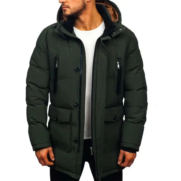 Men Casual Coat Windproof Winter Thick Warm Black Men's Jackets and Coats With Hooded