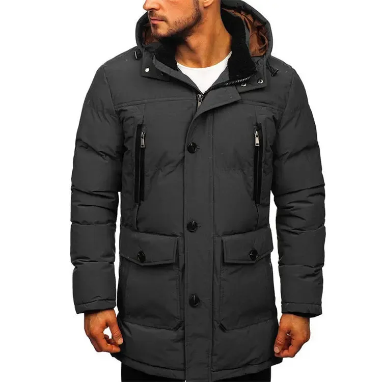 Men Casual Coat Windproof Winter Thick Warm Black Men's Jackets and Coats With Hooded