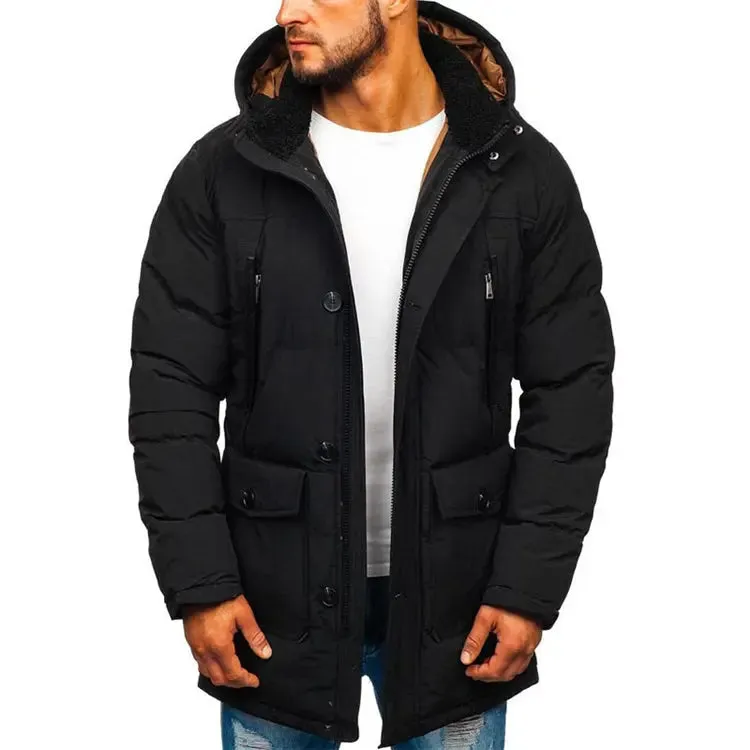 Men Casual Coat Windproof Winter Thick Warm Black Men's Jackets and Coats With Hooded