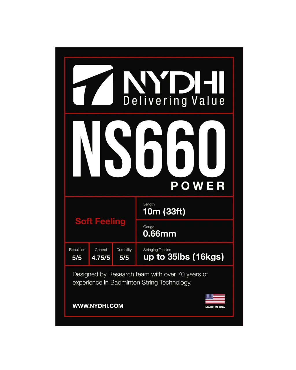 Nydhi NS660 Power (Repulsion) Badminton String Set (10m)