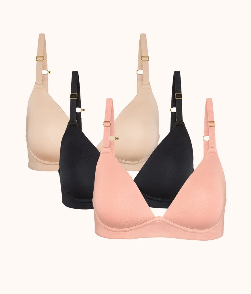 The All-Day Plunge No-Wire Bra Trio: Shell Pink/Toasted Almond/Jet Black